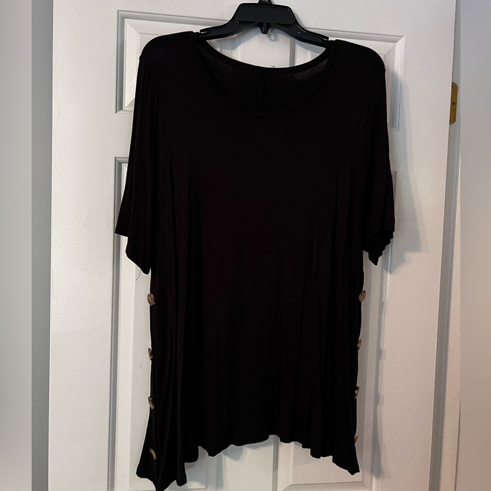 Premise Black Short Sleeve Top with Button Detail
